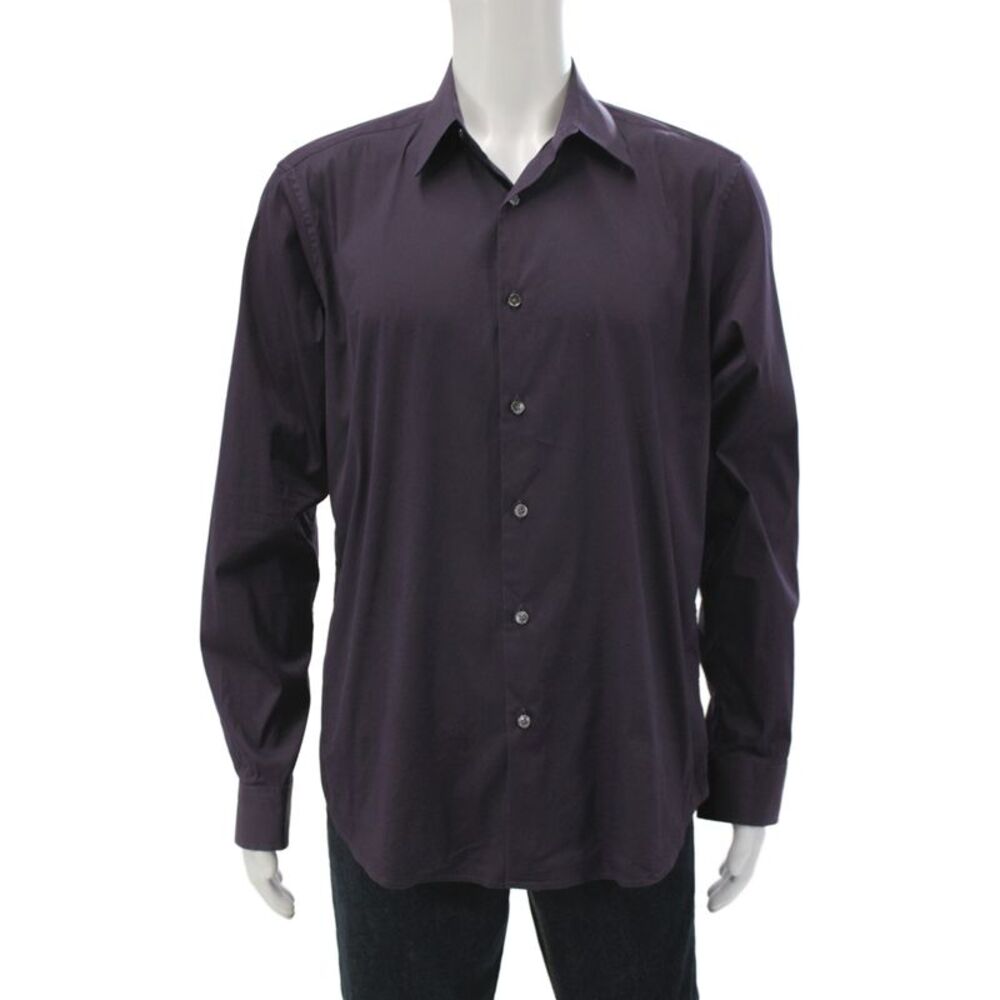 Theory Men's Long Sleeves Button Down Shirt Purple Size L